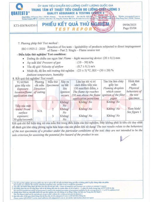 Trung tâm Quatest 3 kiểm định tấm PVC vân đá Kosmos hạn chế cháy lan hiệu quả. Trung tâm Quatest 3 kiểm định tấm PVC vân đá Kosmos hạn chế cháy lan hiệu quả.