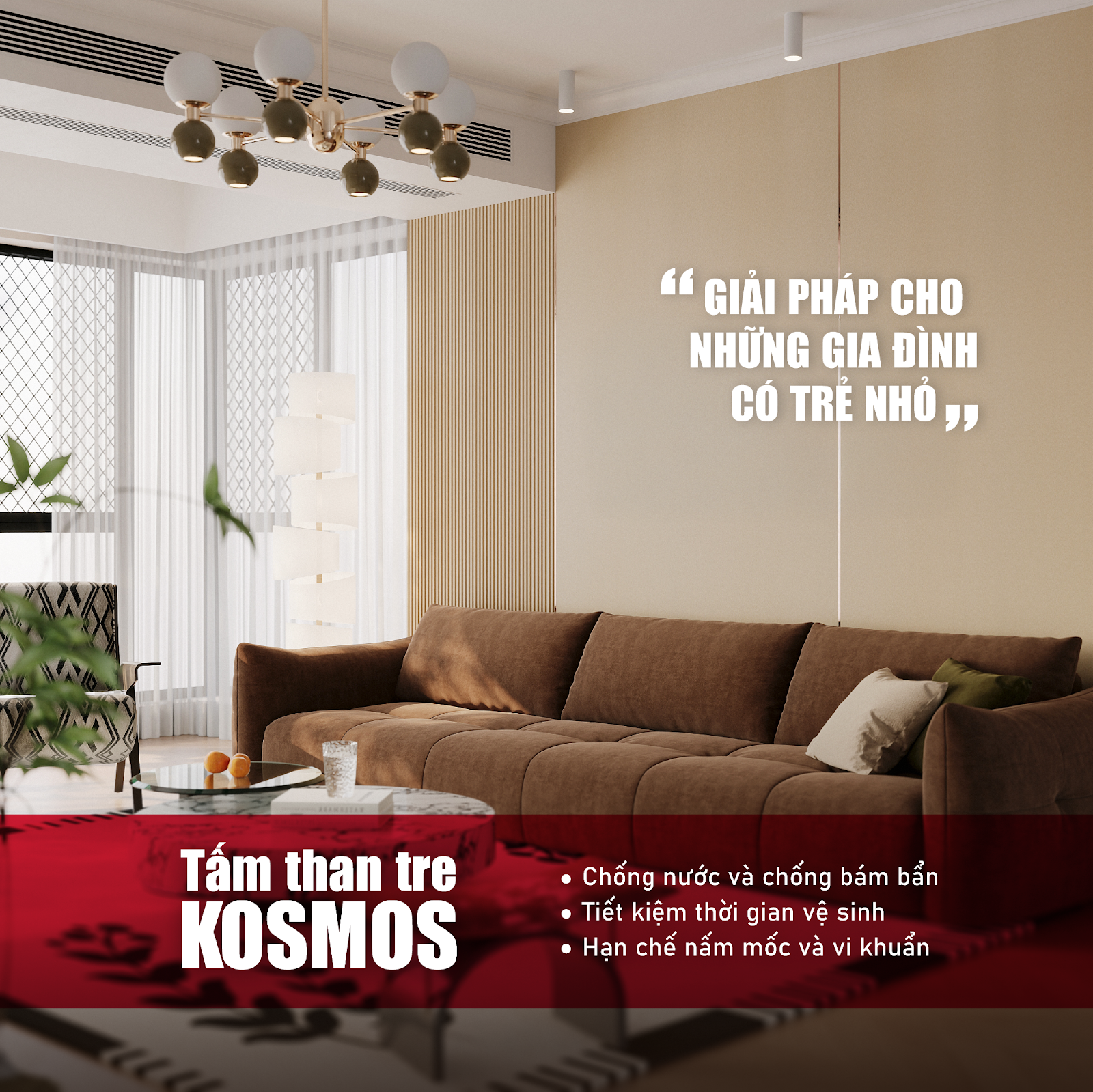 Tấm ốp than tre Kosmos dễ vệ sinh là giải pháp cho các gia đình có trẻ nhỏ Tấm ốp than tre Kosmos dễ vệ sinh là giải pháp cho các gia đình có trẻ nhỏ