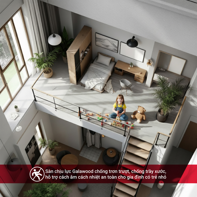Sàn nhựa chịu lực Galawood an toàn với trẻ em